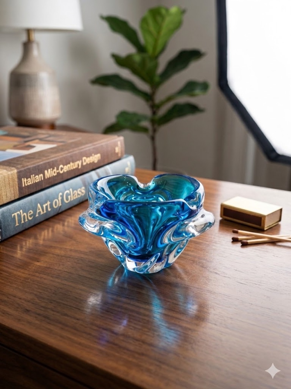 Cristal d’Arques French Blue Crystal Glass Ashtray Vintage